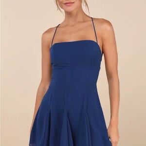 Lulu's “Perfected Sweetness Dark Blue Pleated Tiered Mini Dress”